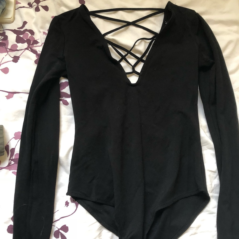 Lace up long sleeve black bodysuit